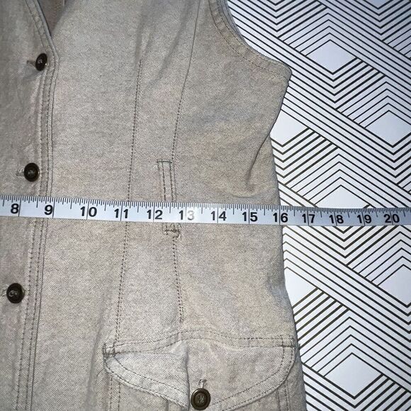 VTG MIDI Denim? Tank Dress Size 10 Tan Beige Button Down Cotton Made In USA 90s* - Picture 12 of 13